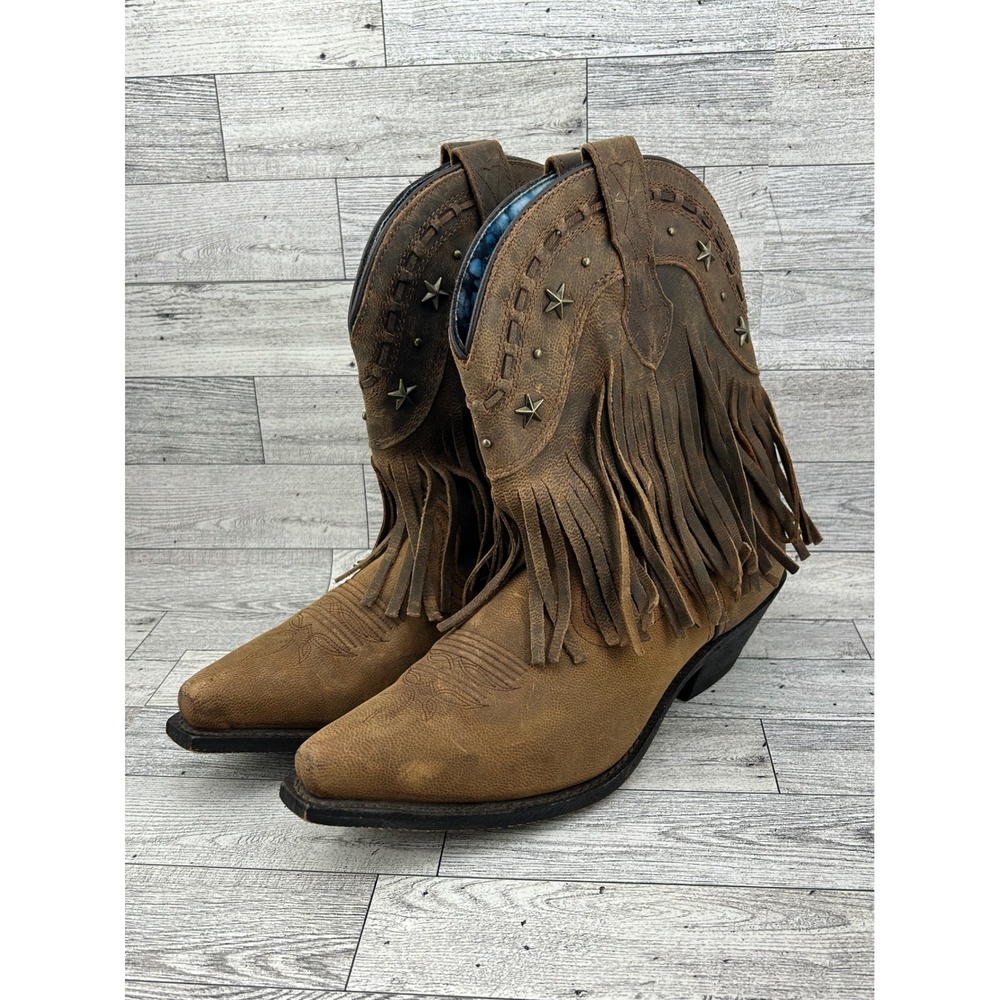 dingo Brown Fringe Star Stud Western Ankle Boots